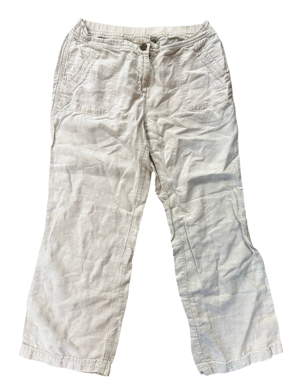 Chico’s Natural Oatmeal Linen Pants Size Medium 2 Lagenlook Casual Coastal Chic